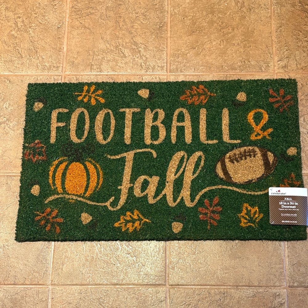 Football & Fall Doormat - Green and Brown